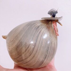 Rene Burri Switzerland Mouth Blown Art Glass Chicken with Hat Hand Blown